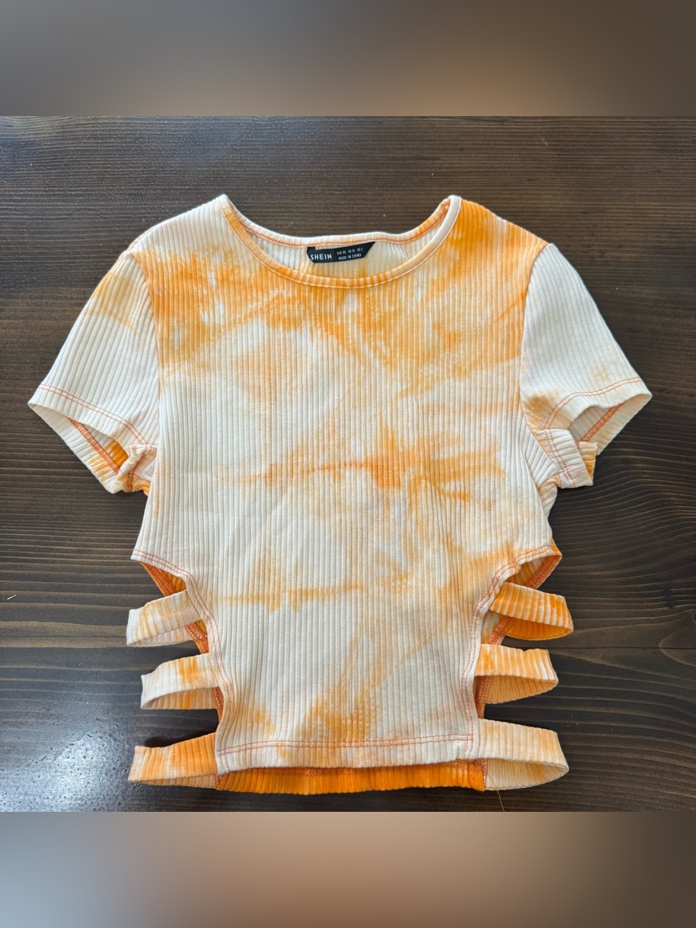 Tie dye ribbed crop top with side cut outs